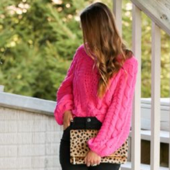 Sweaters - Hot Pink Cable Knit Sweater